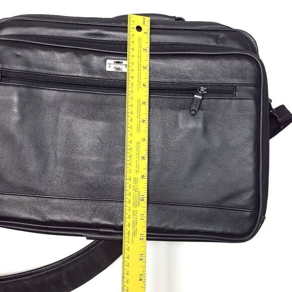 Port Black Leather Briefcase Messenger Bag Body Strap Luggage Travel Vintage - Picture 8 of 8